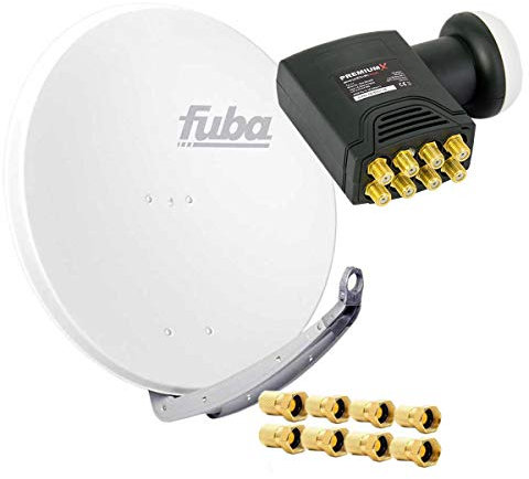 Fuba DAA 850 W Satanlage Set Aluminium Satellitenschüssel in Weiss HDTV 3D 4K Premium X Deluxe Octo LNB 1 Sat für 8 Teilnehmer