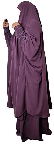 Yaqeen Zweiteiliges Jilbab-Set (Rock + Khimar) mit elastischen Bündchen, Kopftuch Einheitsgröße, ideal für den Alltag, Gebetskleid, Hajj Umrah, Flieder