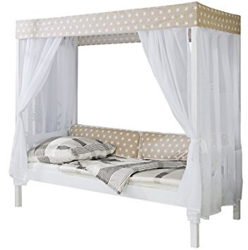 Himmelbett Massivholz Kiefer inkl.Tüll-Set Braun Weiß
