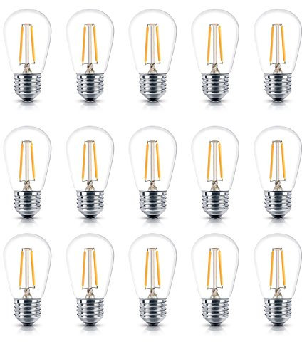 2W S14 LED Edison Filament Bulbs,KINGCOO E27 Vintage Edison Led Light Bulbs,20Watt Incandescent Bulb Equivalent,2700K Warm White 200 lumens,Great for Outdoor Patio Commercial Lighting(15-Packs)