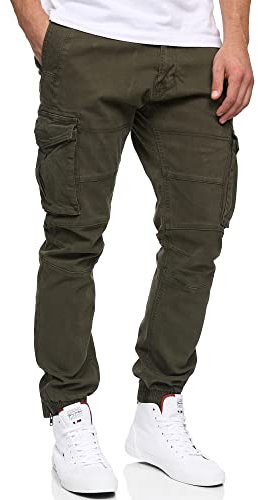 Indicode Herren Alex Cargohose aus Baumwolle mit 6 Taschen | Cargo Chino Hose f. Männer Forest, M