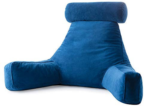 Linenspa Lesekissen mit zerkleinertem Memory-Schaum, Rückenkissen zum Sitzen im Bett, Lesen, Spielen, Fernsehen, Stuhlkissen mit Armen, Wohnheim-Essentials, Marineblau