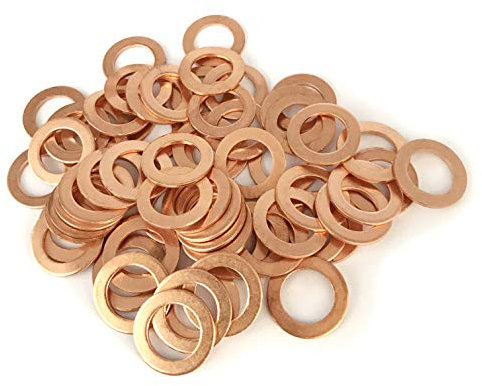 M10 Flat Washer Copper Sealing Ring, 10mm ID 16mm OD 1mm Thickness Metric Sealing Gasket, 75 Pieces