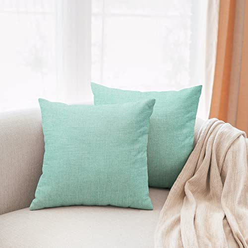 All Smiles Kissenbezüge 2er Set 50x50cm Reine Farbe Leinen Kissenbezug Dekokissen Kissenhülle mit Verstecktem Reißverschluss für Sofa Auto Couch Bett Schlafzimmer(Knickentengrün)