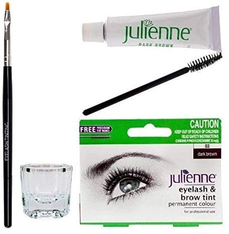 New Julienne Eyelash Eyebrow Tinting Kit Dye Dark Brown 03 Brush Tint Dish