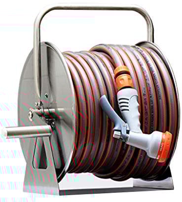 BBGS Schlauchtrommel Edelstahl Schlauchtrommel, Edelstahl Wasserrohr Storage Rack, Gießen Autowasch Schlauchaufroller Wand Sammlung Rohrrahmen (Size : 20m)