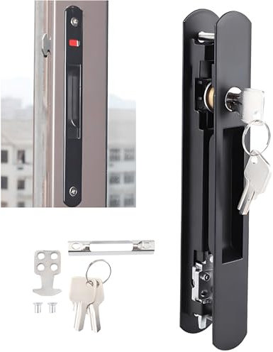 Cerradura de puerta de seguridad, cerradura de gancho de ventana de puerta corredera puerta móvil moderna Cerradura de cerradura de doble cara para el hogar hotel, protege l