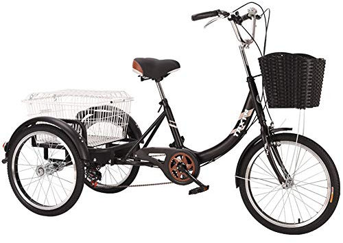 JHKGY 20 Zoll Dreirad,Senioren Shopping Cargo Trike,Erwachsenen Single Speed Dreirad Fahrrad,Mit Korb,Perfekt Für Anfänger,Schwarz