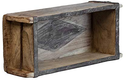 Woodkings® Dekokiste Aufbewahrungsbox Ziegelform Backsteinform Altholz mit Metallbeschlägen Holzbox Gartendeko Shabby Holzkiste Herbstdeko Geschenkidee Weihnachtsdeko Gewürzregal