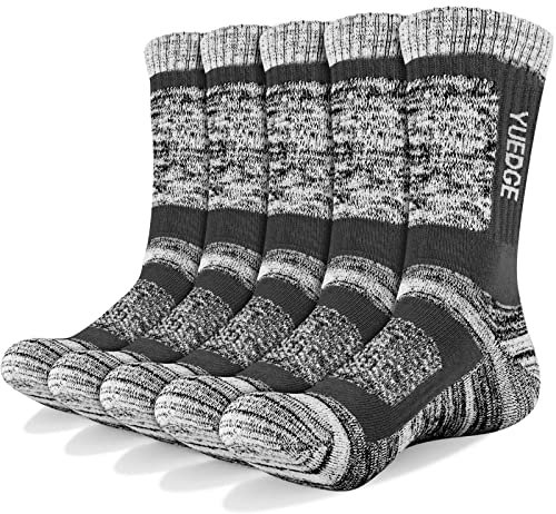 YUEDGE Wandersocken, 3/5 Paar atmungsaktive Laufsocken für Herren, Sport Socken mit Sohle und Knöchel, Anti-Blister Trainersocken Dark Gray L