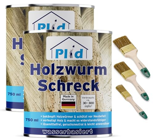 Plid Holzwurm Schreck 1,5 l Set | Holzschutz | Holzwurm & Holzbohrkäfer | Holzverfestiger | Farblos | Tiefenwirksam & hohes Eindringvermögen | Innen & Außen | ca. 30–300 ml/m²
