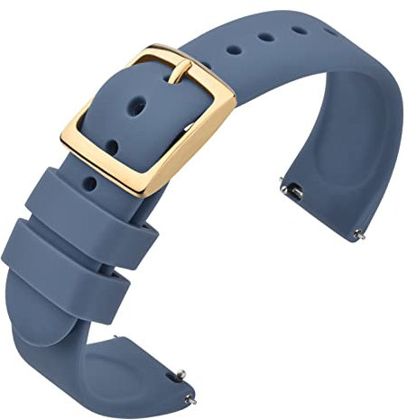 ANNEFIT Bracelet de Remplacement Bande en Silicone Souple Sport avec Boucle en Or, Bracelets Montre à Libération Rapide 18mm (Bleu)