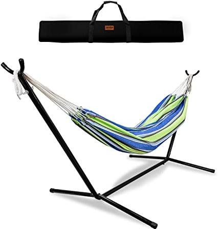 ZENDEA Galápagos Hamaca de Tela Independiente con Estructura de Soporte de Acero para Dos Personas y Bolsa de Almacenamiento incluida (Green Shades)