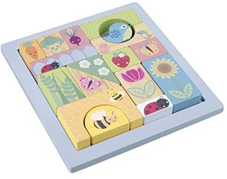 Wooden Puzzles - Spring Garden Wooden Puzzle Tray - Different Shapes, Blocks for 1 year old Toddler, Wooden Toys - Early Development & Activity Toys, Montessori Toddler Toys by Orange Tree Toys
