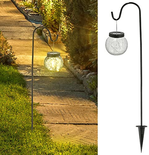 Cepewa Solar LED Leuchte Gartenstecker Kugel │ H70cm Crackle-Design Solarpanel 20 LEDs warmweiß │Wegelicht Gartenleuchte