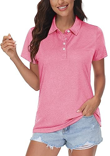 MAGCOMSEN Polo da donna ad asciugatura rapida, a maniche corte, da golf, tennis, traspirante, per sport, lavoro, magliette, rosa, XXL