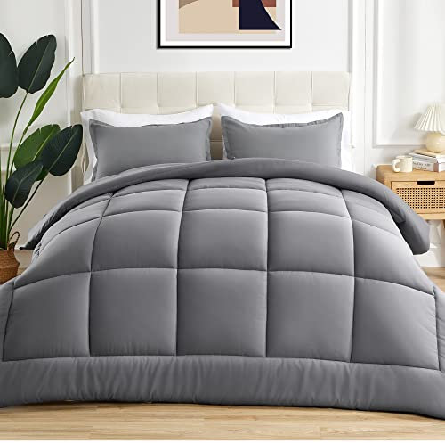 Sonive Bedding Bettdecke Ganzjahresdecke aus Mirofaser 200GSM weicher Füllung Atmungsaktive Schlafdecke 4-Jahreszeiten Steppdecke Duvet, grau 224x224cm
