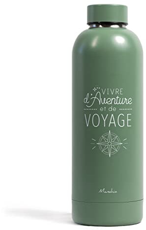Manahia bouteille isotherme cadeau voyage - Vivre d'aventure et de voyage - 500ml - gourde en acier inoxydable - cadeau voyage, cadeau papy, cadeau saint valentin, gourde randonnée, kit du voyageur