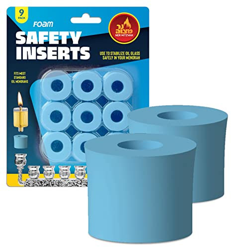 Ner Mitzvah Safety Foam Inserts for Oil Candle Cups - 9 Pack - for Hanukkah Menorah Oil Cups and Shabbos Candles in Canadlabras