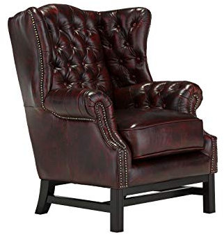 Woodkings Chesterfield Sessel Kingsfield Echtleder antik rot Bürosessel Ledersessel Ohrensessel Designsessel Federkern Unikat Herrenzimmer englisches Leder Stilsessel