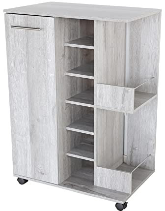 Chillroi® Armadietto per vino con ruote, in legno, 48 bottiglie, portata 50 kg, 37 x 60 x 82 cm, grigio, mobili da soggiorno con ruote di bloccaggio