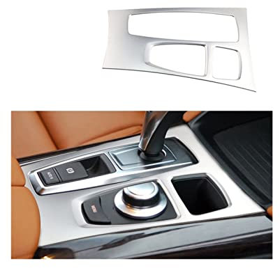 LANOBA Fibra de Carbono Car Styling Multimedia Handrest Panel Covers Portavasos Frame Trim Auto Stickers Compatible con BMW X5 X6 E70 E71 Accesorios (Color : B Model Silver)