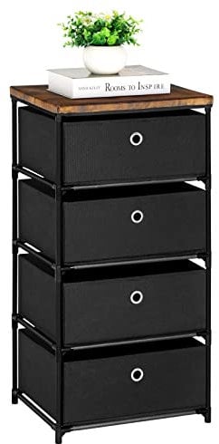 LIANTRAL Kommode mit Schubladen, Stoffkommode mit 4 Schubladen, Aufbewahrungsschrank für Schrank, Kleiner Schrank, Kommode für Schlafzimmer, Wohnzimmer, Flur, Büro - Schwarz
