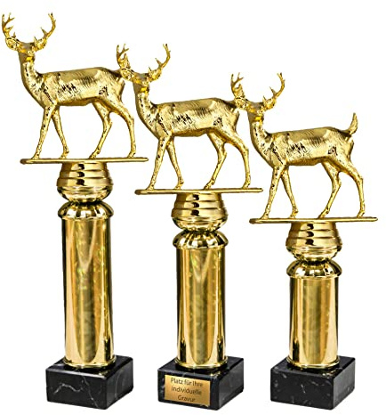 eberin · Jagd Pokale mit Wunschgravur · Hirsch auf Goldsäule/Marmor schwarz · Wild · Waidmannsheil-Pokal · Jäger Auszeichnung · Pokal in 3 Größen erhältlich ·