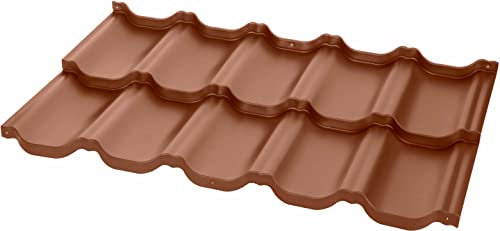 BUDMAT Modulare Dachplatten Blech Ziegeloptik Venezia X-Matt Beschichtung - Leicht Verzinkte Bleche Einfache Montage - Wiederholbare Farbe - Korrosionsbeständig - 1195x700x0.5 mm- X-Matt Ziegel BT742