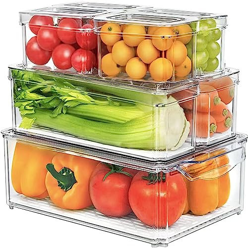 MYXKHYLL Kühlschrank Organizer 7er Set,Küchen Organizer,Durchsichtig Stapelbare Aufbewahrungsbox,Kühlschrank Organizer mit deckel fur Küchen, Kühlschrank,Schrank,Badezimmer,BPA-frei