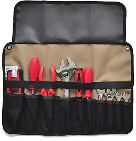 Tool Roll Bag, 10 Pockets Tool Bags, Multi-Purpose Tool Roll-Up Case, Storage Bag Spanner Plier Wrench Holder Canvas Organizer for Electrician, Plumber, Carpenter, Mechanic