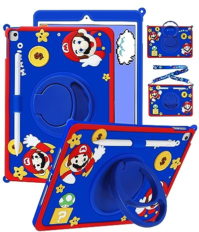 Besoar Case for iPad 9th/8th/7th Generation 10.2 inch Kawaii Cute 3D Design Soft Covers for Boys Girls Teens Cool Funny Unique Folio Rotating Stand Pencil Lanyard for Apple i Pad 9/8/7 Gen 10.2