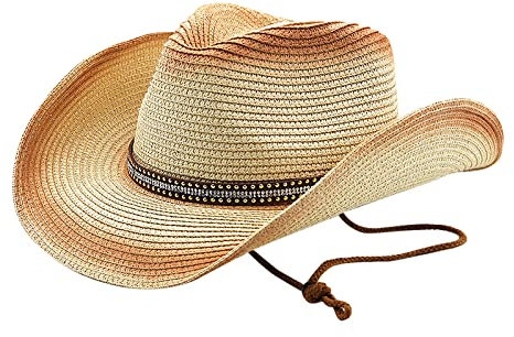 Chapeau Cowboy Western Chapeau de Paille Adulte Unisexe Chapeau de Soleil Pliable Large Bord Chapeau de Soleil Anti-UV pour Femme Homme en Plein Air Plage