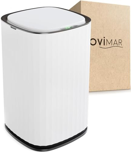 ovimar cubo de baño con sensor Svaneke | blanco | cubo de basura con sensor | cubo de cosmética ovalado | cubo con tapa | 10l (litros) | también como cubo de pañales | para el baño o la cocina