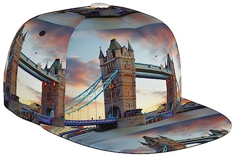 WILRAY Bunte Zebra Print Einstellbare Größe Stilvolle Flat-Brimmed Baseball Cap für Outdoor-Aktivitäten Alle Jahreszeiten Unisex, Historischer Old Tower Bridge London-Druck, One size