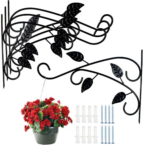 Kleemeiero 4 Stück Wandhaken Hängende Pflanzenhalterung Hängekorbhalterungen Wandbehang Korbhalterungen Gartenhaken Wandhaken für Blumenampel Außenhalterung für Pflanztöpfe, Laterne, Windspiele