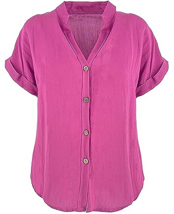 JOPHY & CO. 7147 Camisa Mujer Básica Cuello Pico Manga Kimono Viscosa Clásica Verano y Cómoda, Fucsia, M