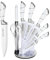 Justup Set di coltelli 9 pezzi con blocco di coltello acrilico rotante, tagliente antiaderente rivestito Knife Block Set, set di coltelli in acciaio inossidabile per cucina con affilatore (Bianco)