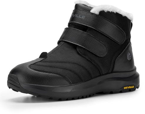 FitVille Herren Winterstiefel Extra Weit Winterschuhe Warm Gefüttert Schneestiefel mit Klettverschluss Winter Kurzschaft Stiefel Breit Rutschfest Wasserdicht Outdoor Boots, Schwarz, 46 EU X-Weit