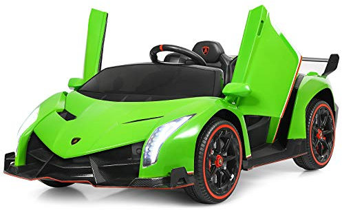 COSTWAY 12V Electric Ride on Car, 2-Seater Licensed Lamborghini Racing Cars with Remote Control, Swing Mode, LED Lights, Horn, USB/MP3/TF, 4 Suspension Wheels Vehicle for Kids (Green)