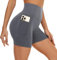 AMIYOYO Kurze Sporthose Damen mit Handytasche High Waist Radlerhose Blickdicht Sport Shorts Kurze Leggings Bauchweg Unterhosen Yoga Gym für Sommer(Dunkelgrau,S-M=DE34-40)