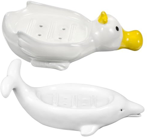 Garneck 2st Seifenschale Aus Keramik Seifen Halter Kleine Seifenschale Duschorganisator Seifenschale Auf Der Arbeitsplatte Seifenschale in Tierform Badezimmerbedarf Lagerregal Weiß Tragbar
