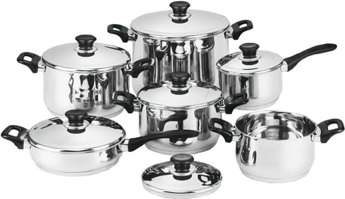 cecaro Group Batteria di PENTOLE Bavaria 12 Pezzi in Acciaio Inox 18/10
