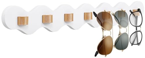 ONUEMP Wandmontage Brillenhalter, Brillenregal Schwarz, Holz Brillen Aufhänger, Brillenaufbewahrung Brillenständer, Leder Brillenhalter zum Aufhängen, Geschenke für frauen männer (Hellweiß)