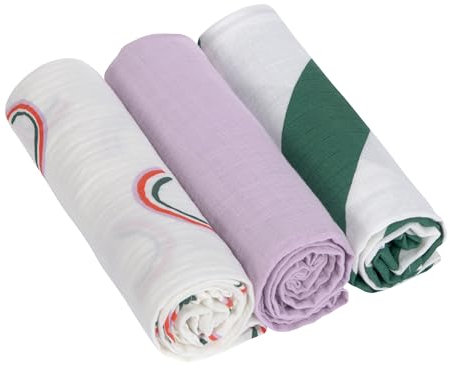 LÄSSIG Baby Puckdecke Spuckdecke Pucktuch Mulltuch 3er Set Baumwolle 85 x 85 cm/Swaddle & Burp Blanket L Happy Rascals Lavender