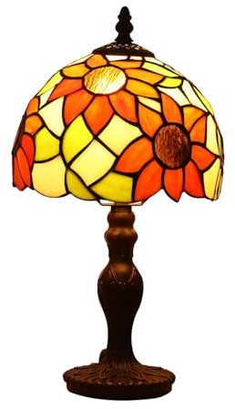 FUMAT Tiffany Tischlampe, Retro Lampe, Kleine Vintage Nachttischlampe, Deko Tischleuchte, Blau Blumen Muster, Handcraft Bunte Glas Lampenschirm, Mit E27 LED Glühbirne, für Schlafzimmer Wohnzimmer Büro