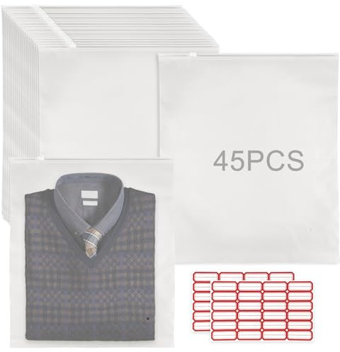 45 Stück Zipper Beutel Groß Reisetasche Set,40x35cm Wiederverwendbar Schuhbeutel Kleiderbeutel mit Reißverschluss, Wasserdicht Gefrostet Zip Bag, für Kleidung, Schuhe, Handtuch, Unterwäsche