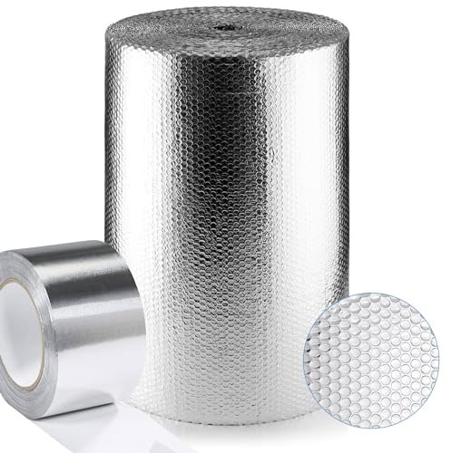 Aluminium Bubble Foil Insulation Roll - 0.6m x 7.5m (4.5 SQ/M) - Multi-Purpose Energy Saving Insulation for DIY Projects - Thermal, Radiant Barrier & Vapour Barrier (0.6m x 7.5m (4.5 SQ/M) + 1x Tape)