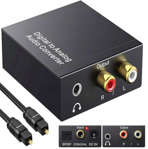 Beigemo 192kHz Convertidor Digital a Analógico, DAC Audio Óptico Coaxial Toslink a Analógico Estéreo L/R y Jack 3.5mm con Cable Óptico para PS3 PS4 Xbox TV DVD