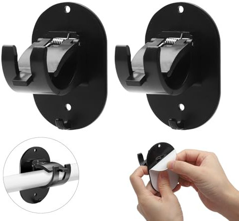 TNSLAND 2 Pièces Support Tringle Rideaux sans Percage, Accroche Rideau sans Percage, Tringles à Rideaux Support Rideau sans Percage, Accroche Rideau Adhesif pour Rideaux, Porte-Serviettes, Noir